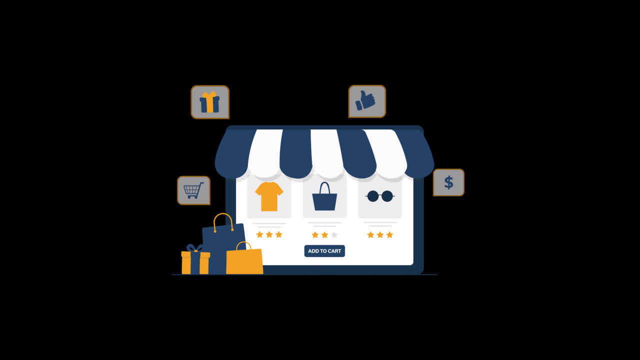 Illustrazione animata del concetto di negozio online e di e-commerce