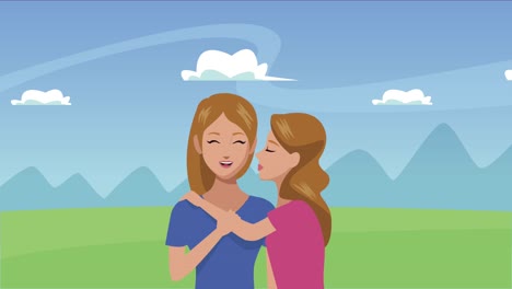 feliz tarjeta de día de la madre con la madre y la hija en el campo