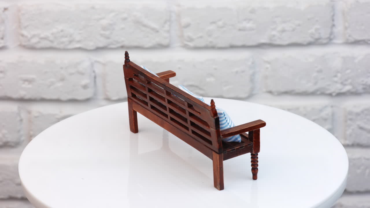 Furniture for dolls, rotation. Living room interior model of wooden furniture