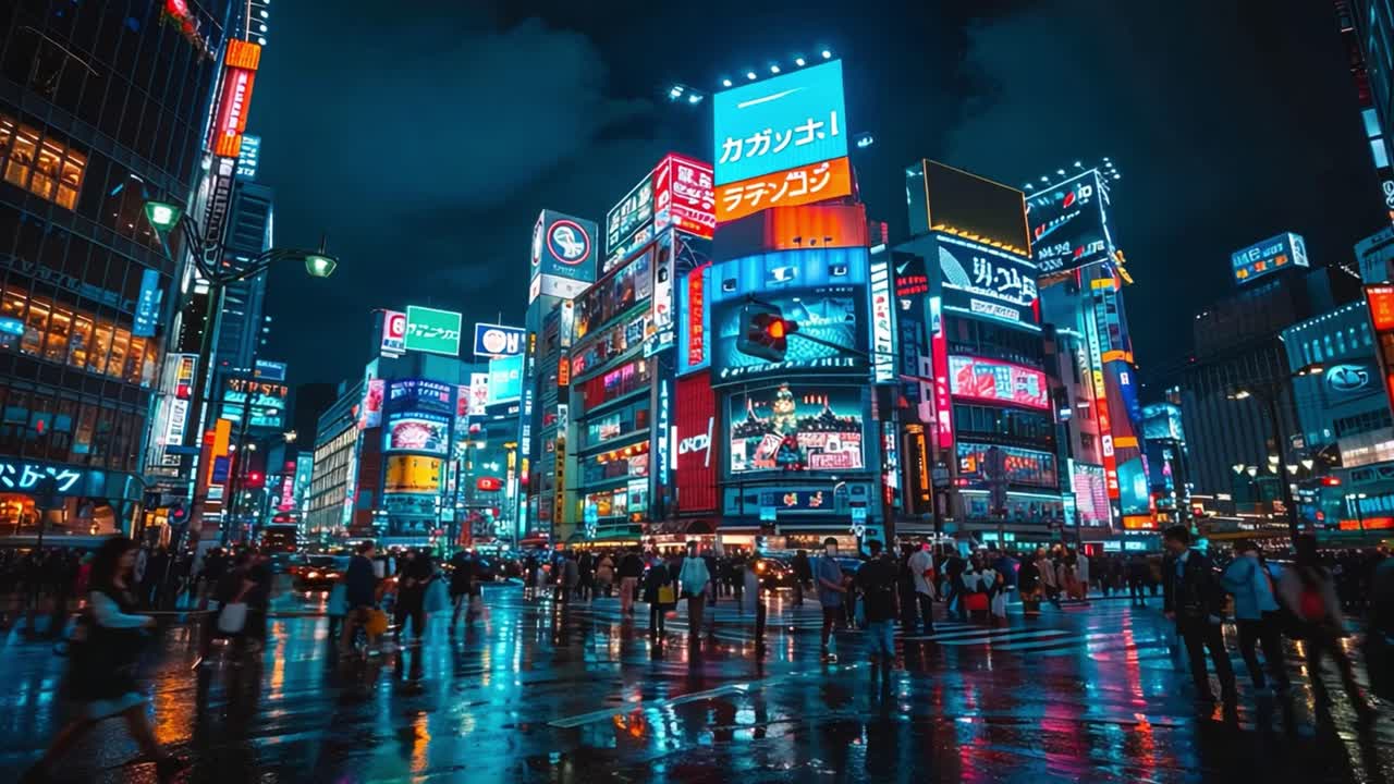Paesaggio urbano vibrante illuminato al neon di notte
