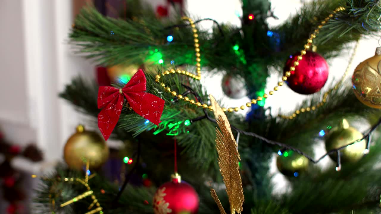 Close-up of Christmas-tree decorations.