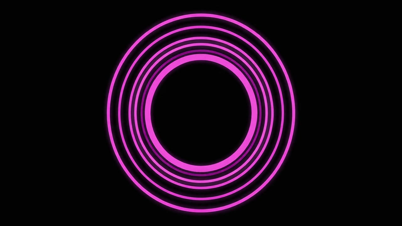 Círculos de neón rosa abstractos pulsantes sobre fondo negro