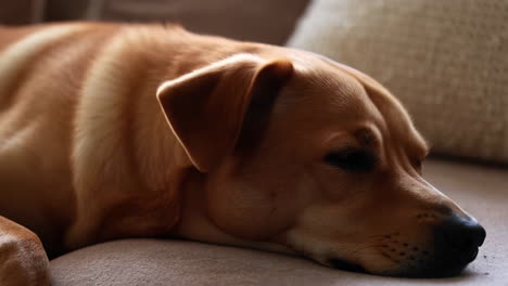 a close-up of a dog sleeping peacefully on a couch