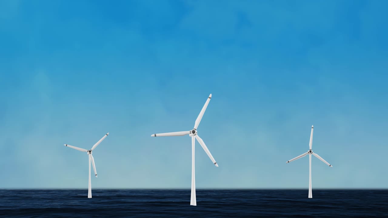 풍력 터빈 농장, 풍력 공장 프로펠러는 풍력 루프 애니메이션 배경에서 회전합니다.