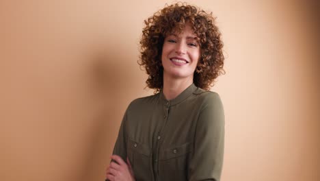 cheerful woman teasing and making face in studio