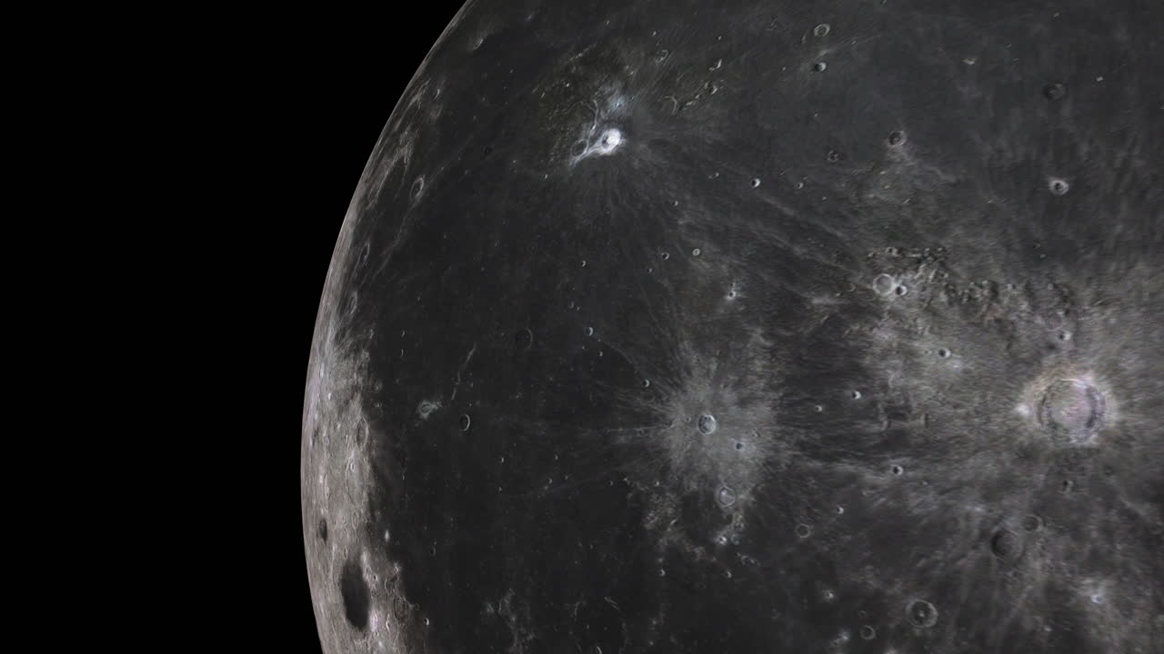 Fly Past of the Moon with Deep Black Space Background with Different Details of Lunar Surface. Astronomical Science Animation. ProRes