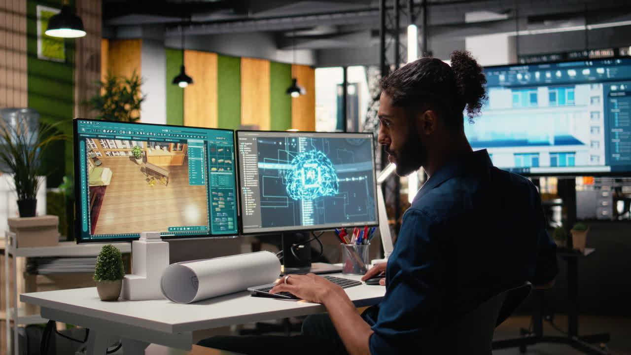 Real estate developer works with artificial intelligence and interior design