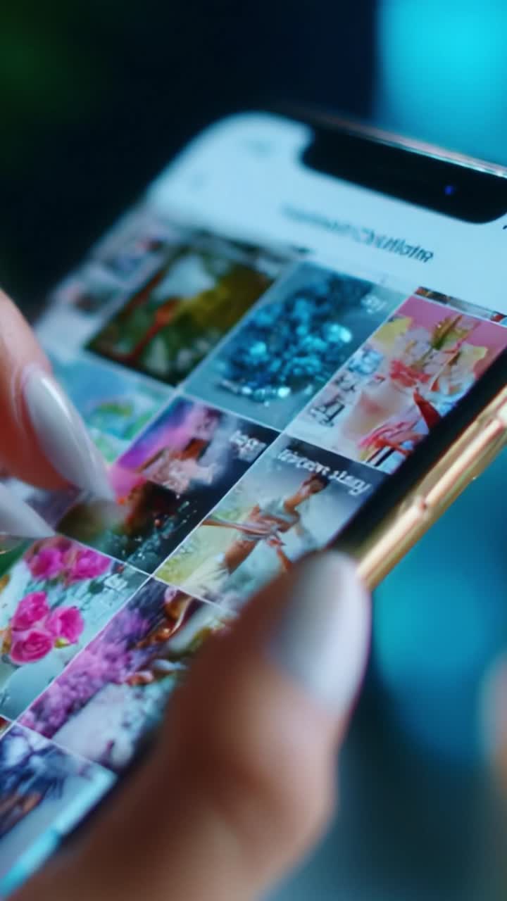 Captivating Glimpse into a Curated Digital Gallery: A Person Engages with an Artistic Collection of Photos on Their Smartphone, Showcasing a Blend of Colorful Visuals and Personal Expressions