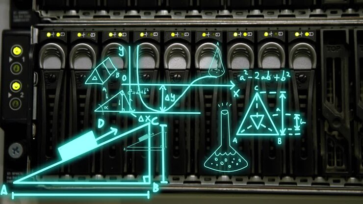 Animation of mathematical equations over server room