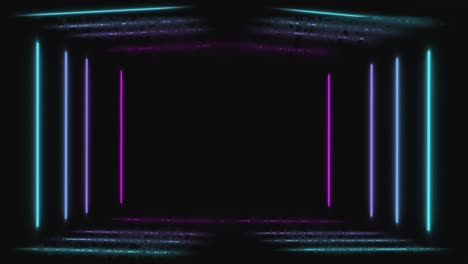 Animation-of-multicoloured-neon-light-lines-flickering-on-black-background