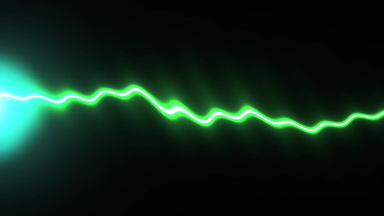 Onda di luce verde dinamica che si muove su sfondo nero
