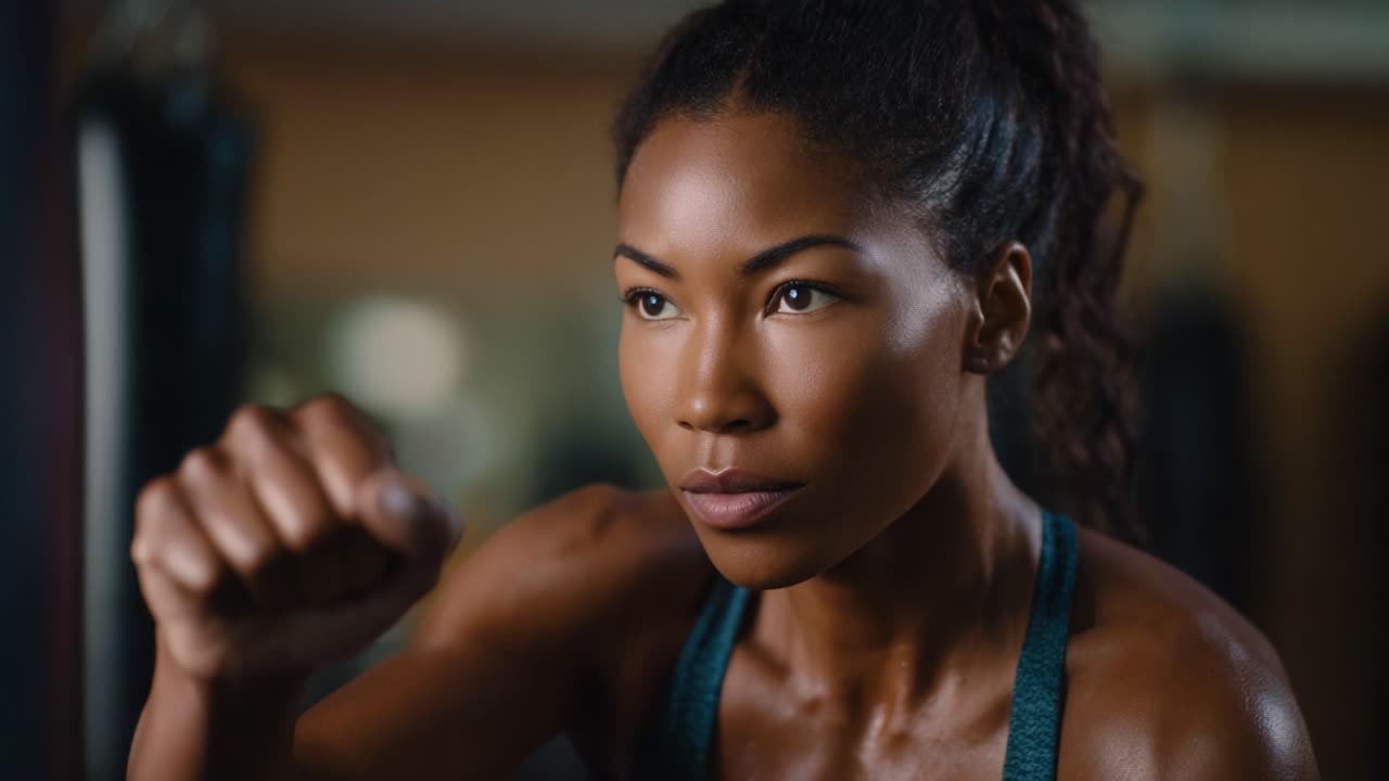Determined Athlete Practicing Punch Techniques in the Gym, Focusing on Strength, Precision, and Form as She Trains for Peak Performance in Combat Sports