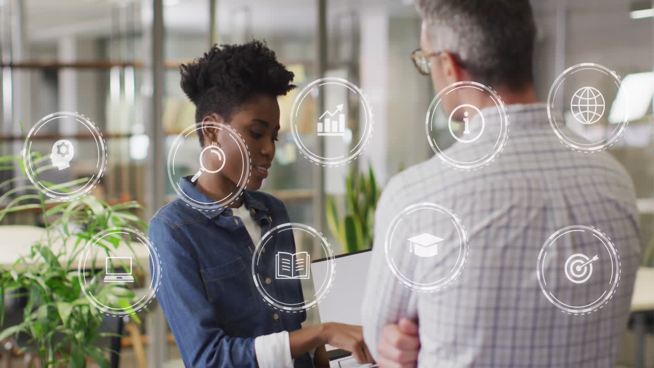 A diverse group of business professionals talking about a project