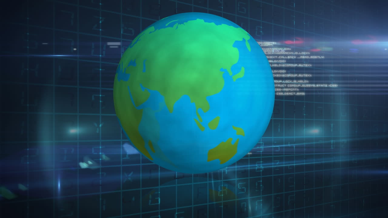 Animation of globe with network of connections over data processing