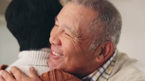 Senior-couple,-hug-and-closeup-at-home-with-love