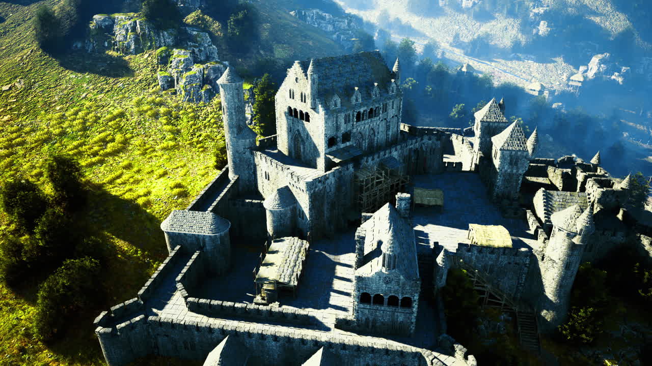 Majestic medieval castle perched on a lush hillside during daylight