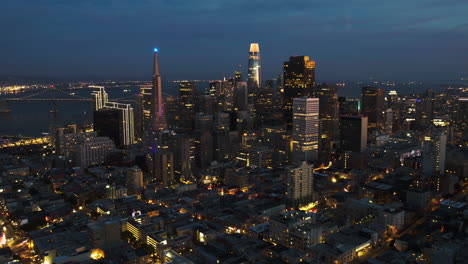 day to night, aerial hyperlapse away from the skyline of san francisco, usa