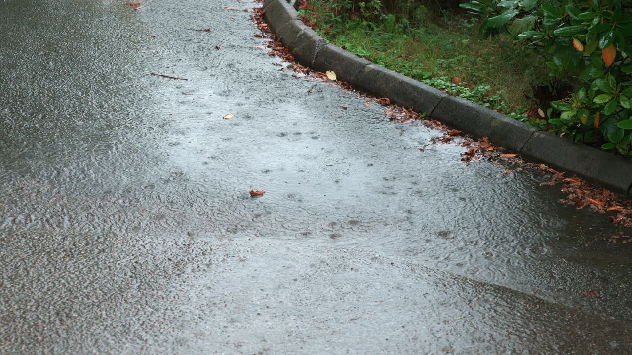 Heavy rain hitting the asphalt