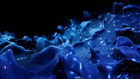 smooth abstract animation of liquid gradient blue color in 4k. bright glossy paint surface as abstract looped festive background. glitters on viscous liquid with 3d splashes on surface like drops.