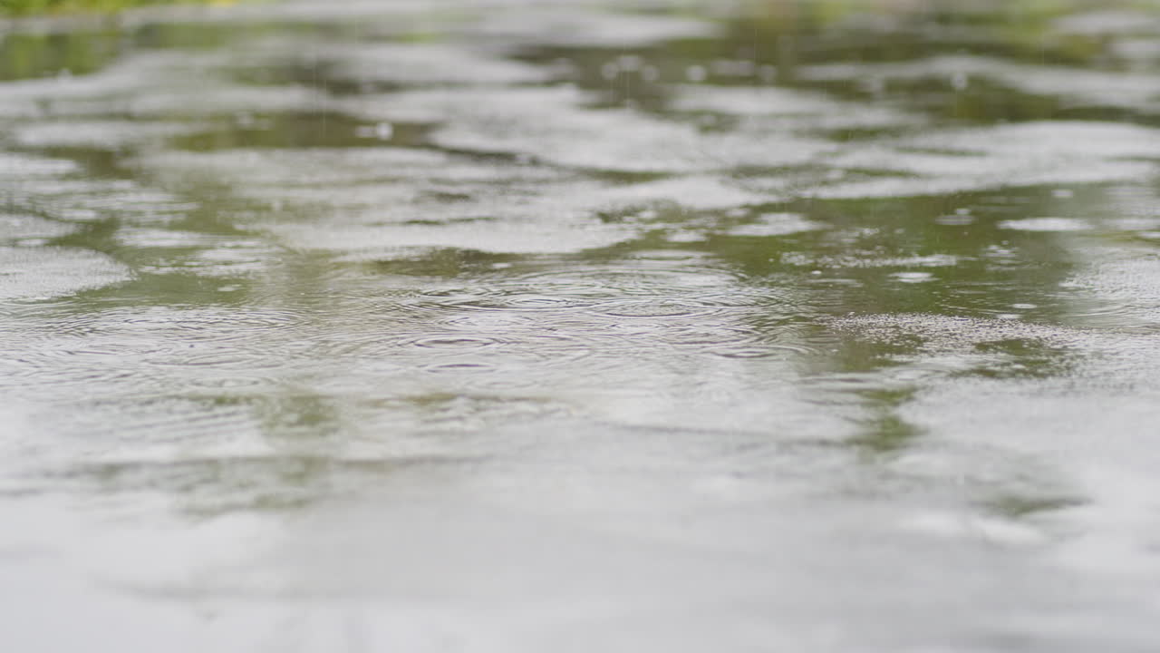 Puddles Form On The Road During The Rainy Season. - closeup shot