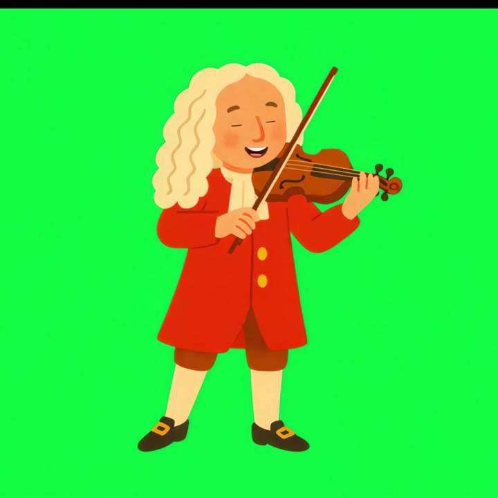 Personaggio Animato che Suona il Violino in Costume Barocco