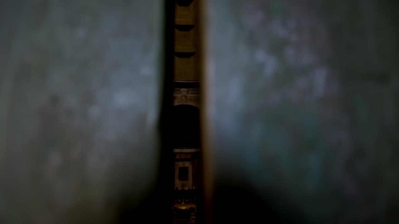 테온의 내부를 볼 수 있는  사이에 있는 청동 문의 전망