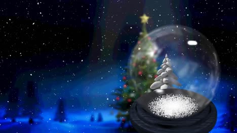 Animation-of-snow-falling-snow-globe-in-winter-landscape