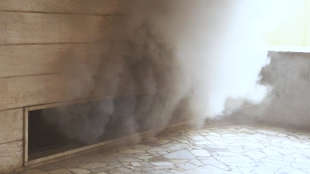 humo negro de un incendio que sale del garaje