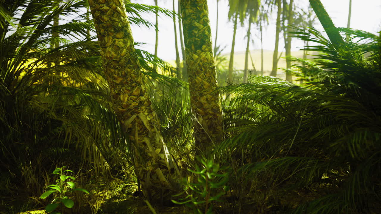 Exploring vibrant foliage and tall palms in lush daylight