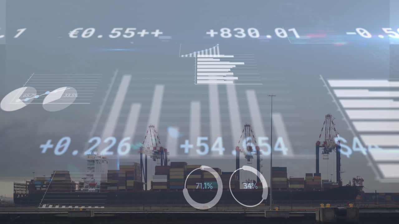 animación del procesamiento de datos y el mercado de valores sobre el puerto.