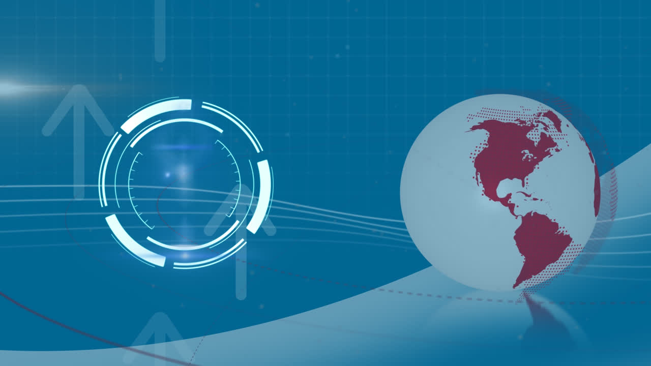 Animación de barrido de visor sobre un icono de nube y una red de conexiones en fondo azul