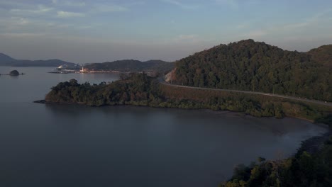 Cruise-ship-on-malaysia-tropical-island-Langkawi,-peaceful-ocean