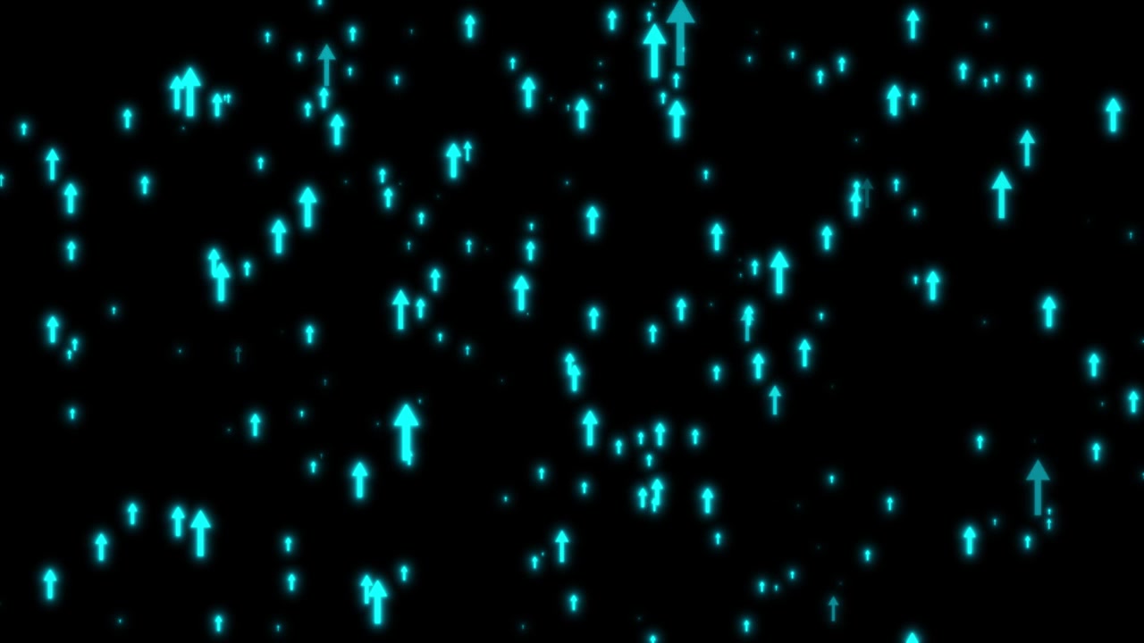 Arrows rising up technology animation isolated on black background