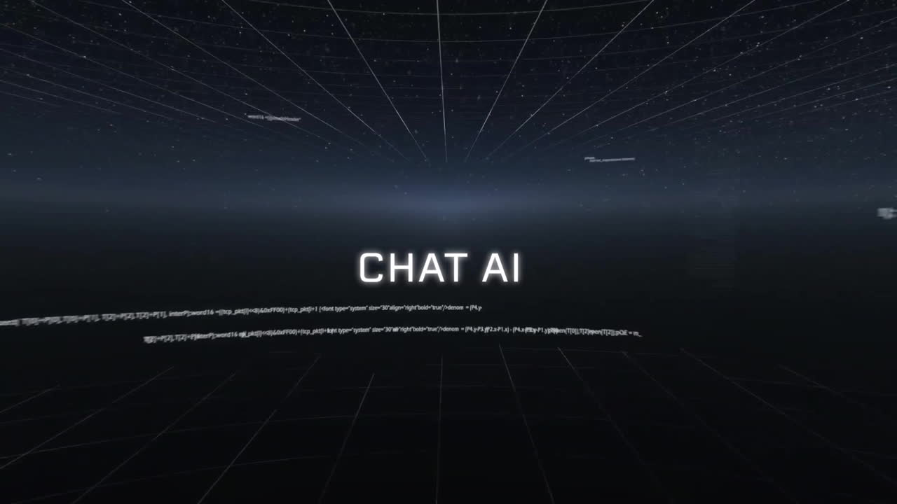 Animation of chat ai and data processing over black background
