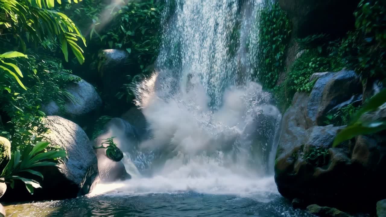 cascada tropical en un jardín exuberante