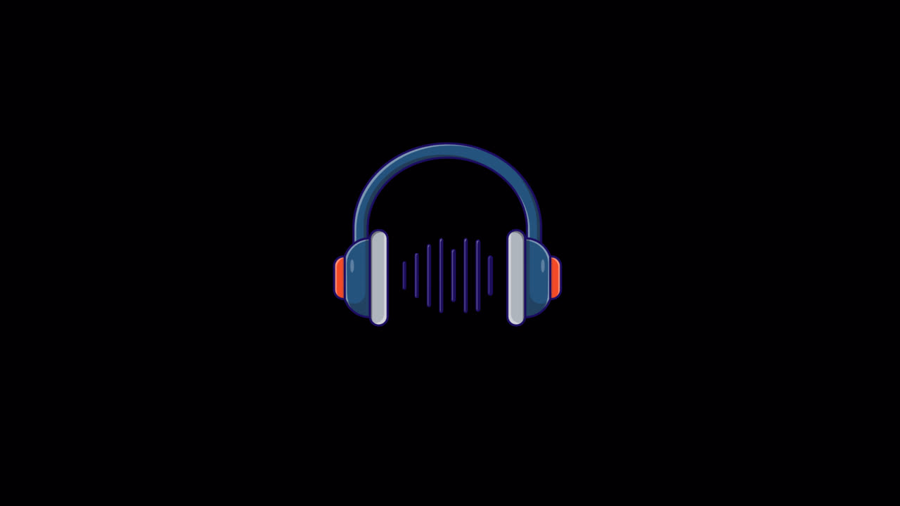 Animated Headphones with Pulsating Sound Waves on Black Background