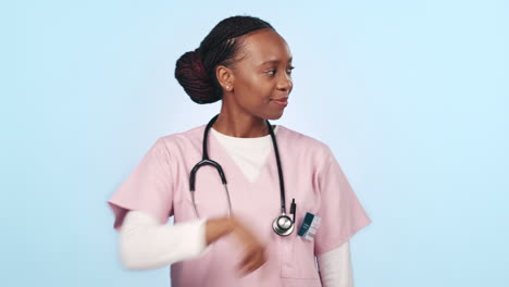 Happy-black-woman,-nurse-and-thumbs-up