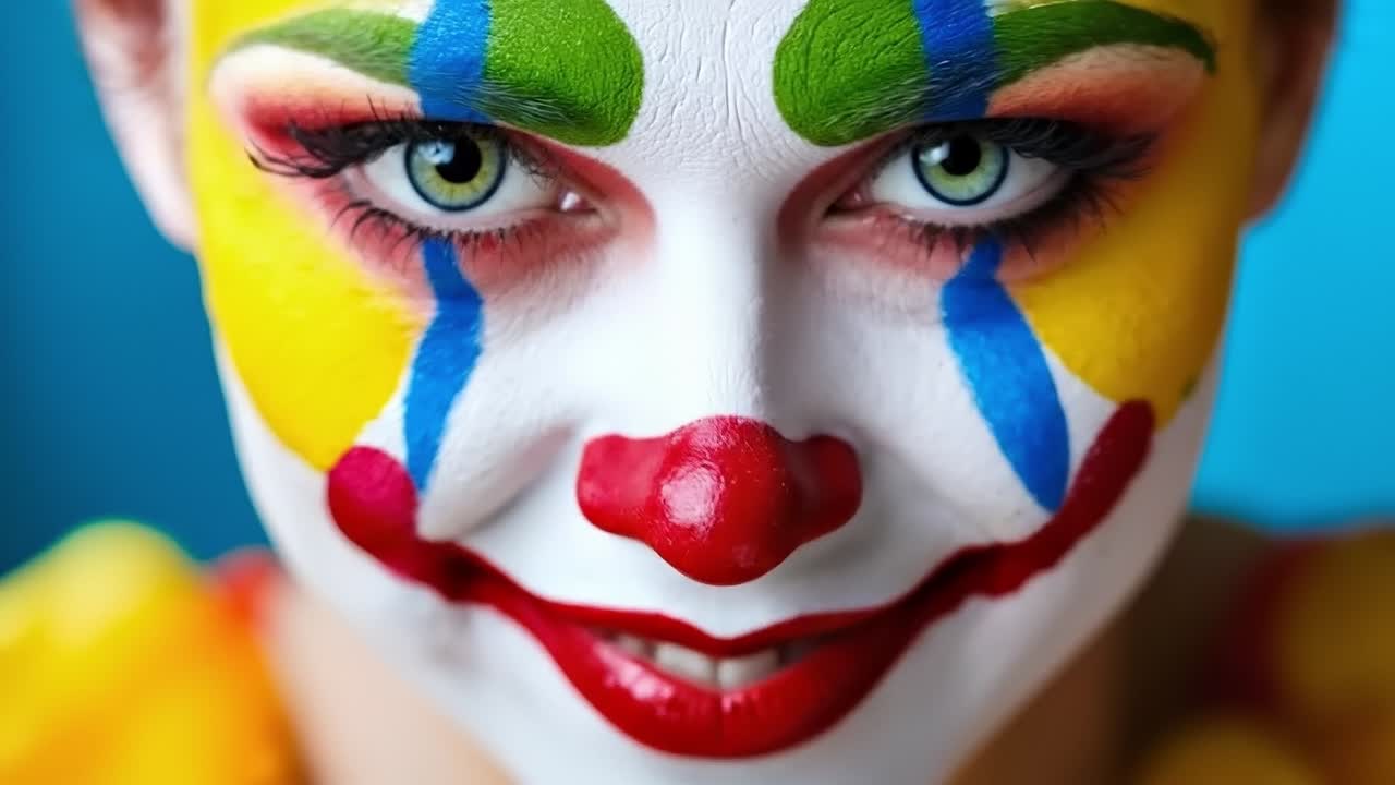 A woman with a clown face paint on her face