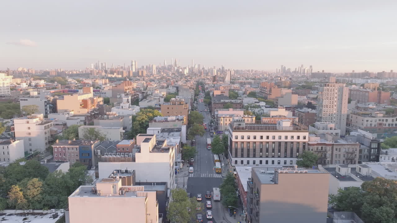 해질녘 뉴욕시의 조감도