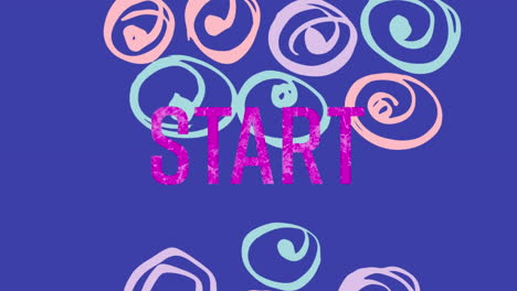 animation of start text over colorful graphics and shapes