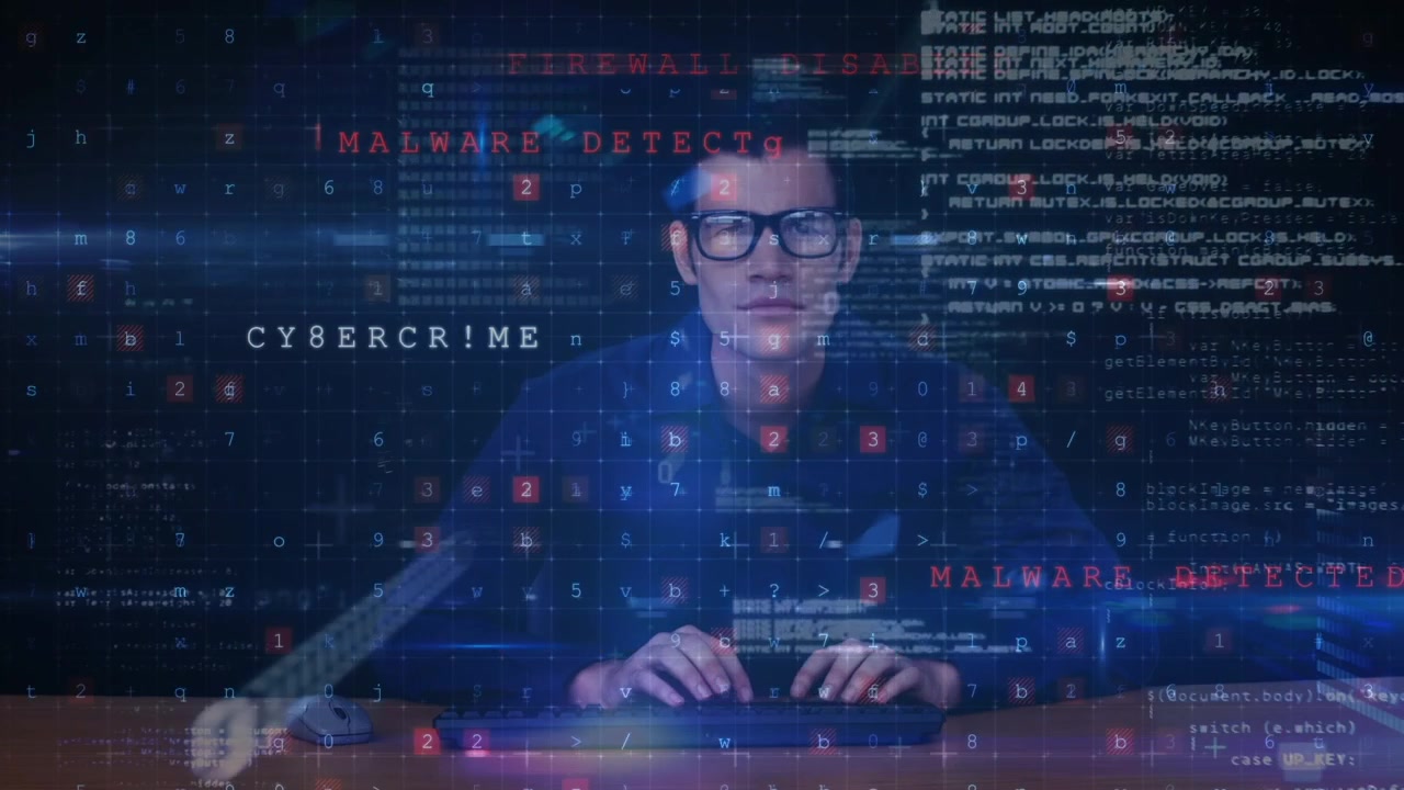 Animasjon av databehandling over hacker med tilkobling.