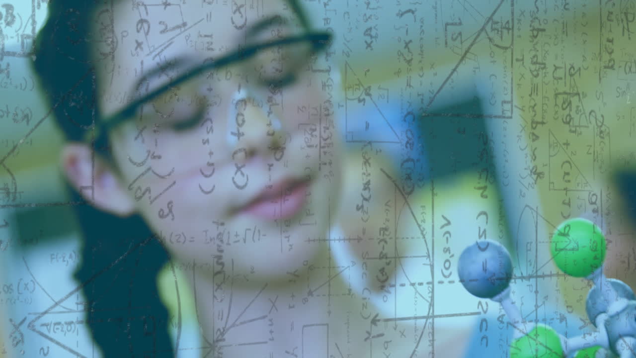 fórmulas científicas y animación de la estructura molecular sobre una persona en el laboratorio