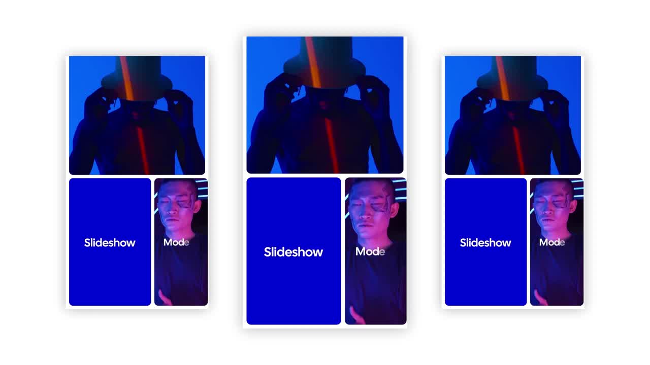 Úvodní animace pro více obrazovek s dynamickým rozložením pro prezentaci fotografií a videí