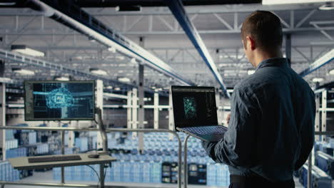 data center engineer adjusts system settings to improve ai rigs processing speed