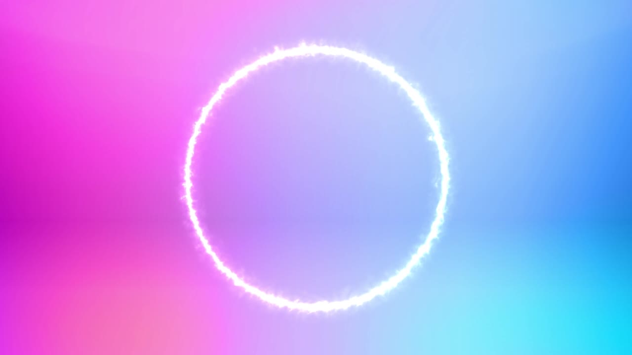 marco de círculo brillante eléctrico en fondo de gradiente holográfico. 4k imágenes de bucle sin costuras