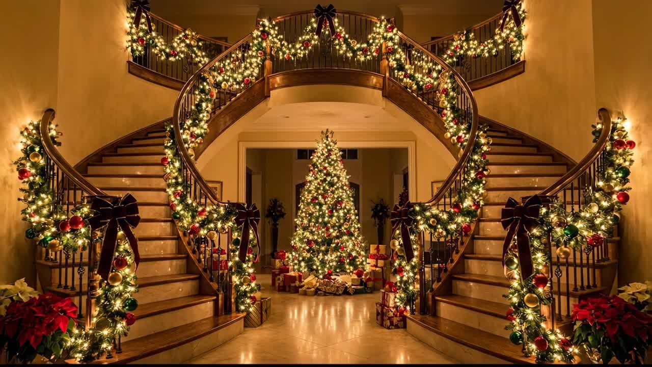 Luxurious Christmas Home with Decorated Staircase and Tree