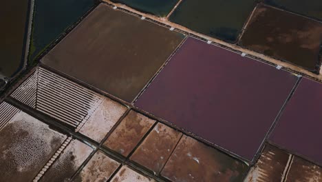 Colorful-Salinas-d'es-Trenc,-saltworks-farming-on-island-Mallorca,-Spain