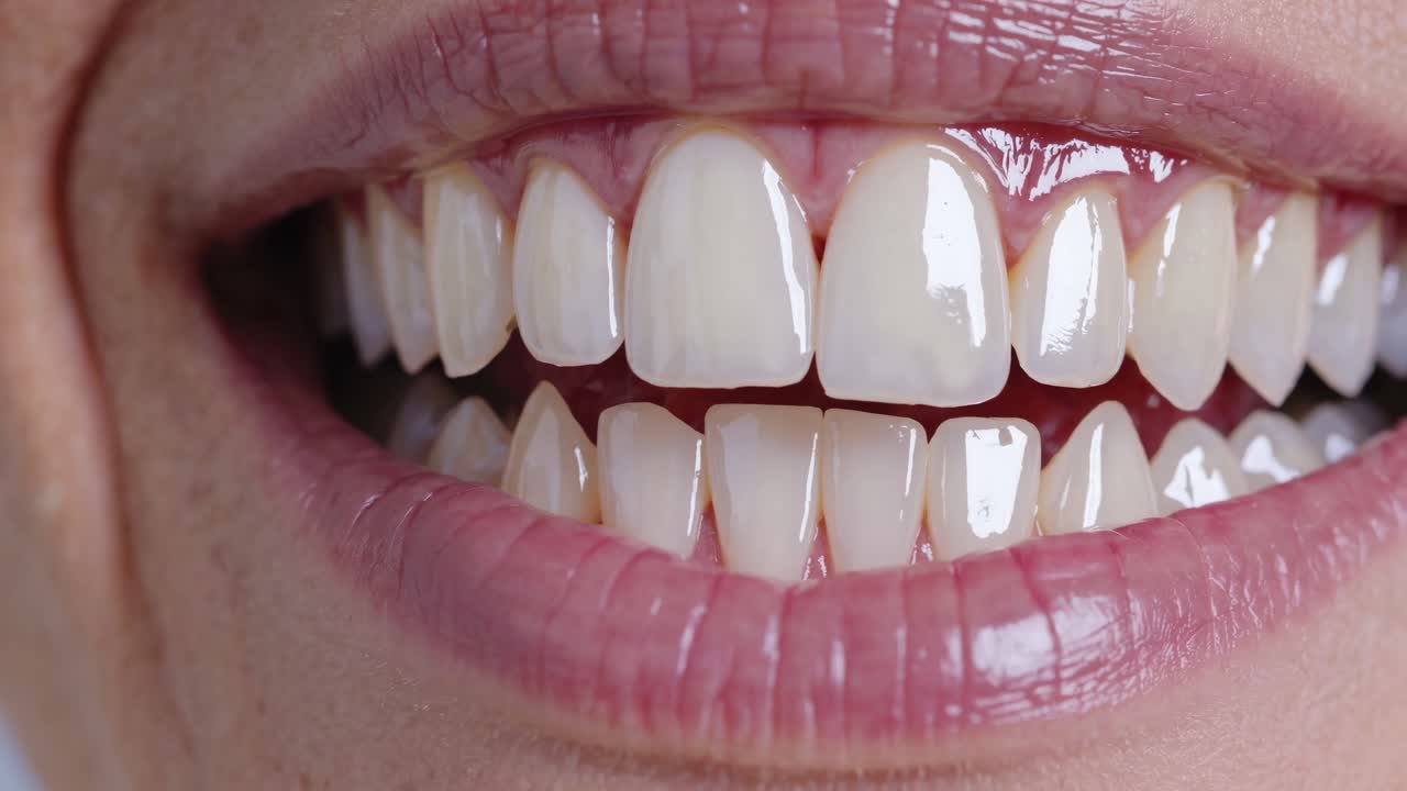 Close-up video of a smiling mouth showing clean teeth