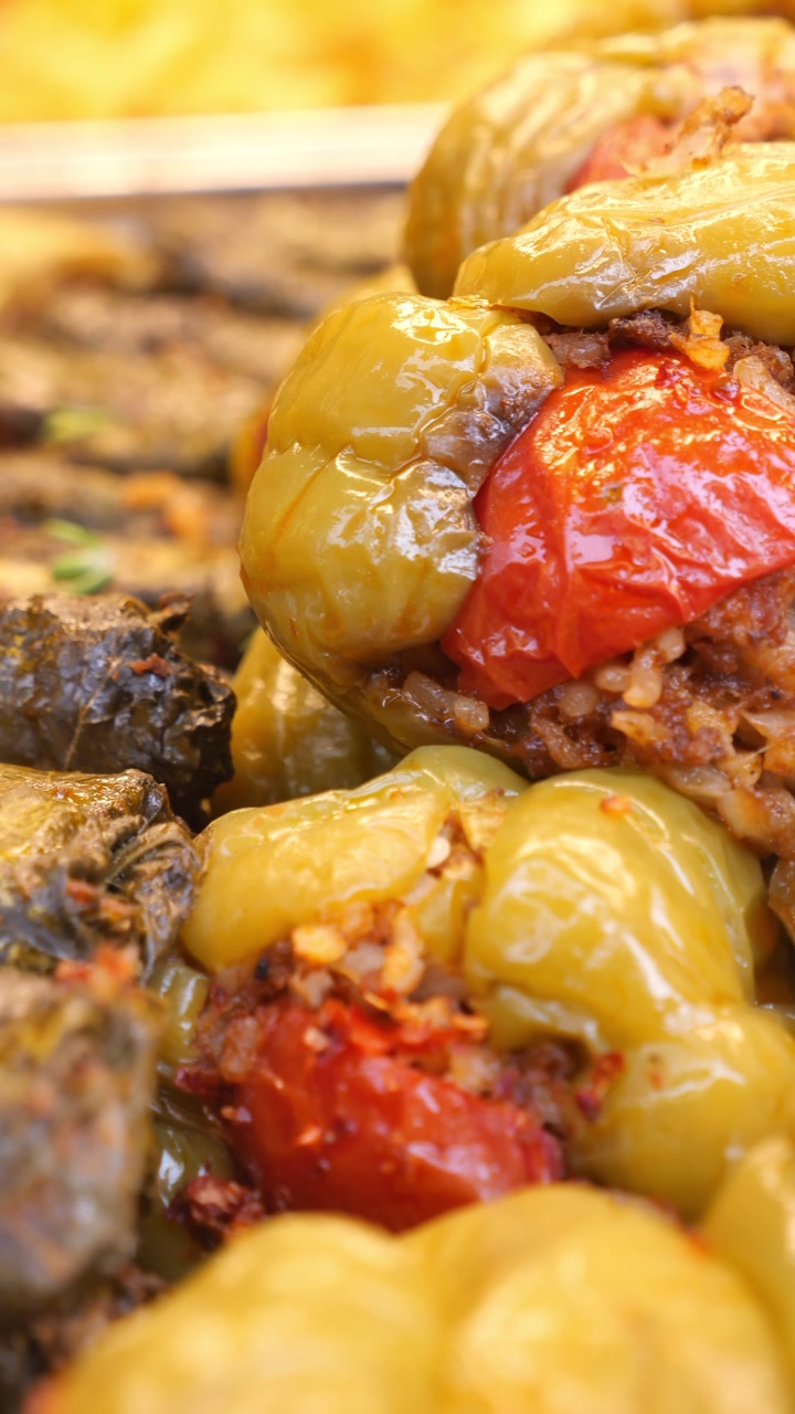 Close-up of Delicious Stuffed Peppers and Dolma