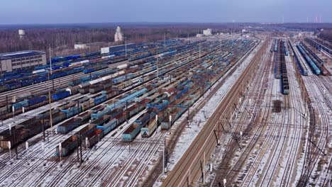 katowice poland rail yard on cold snow covered winters day